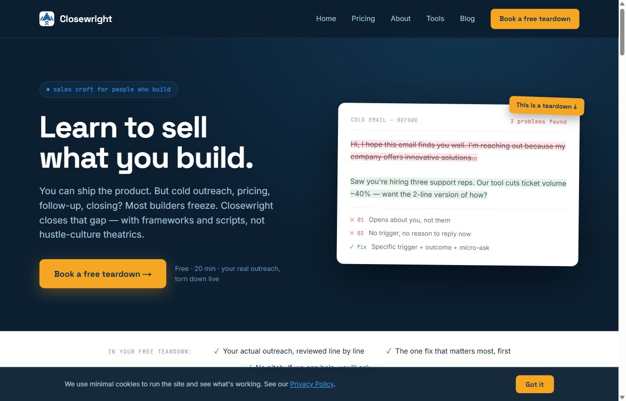 Closewright — sales education brand site